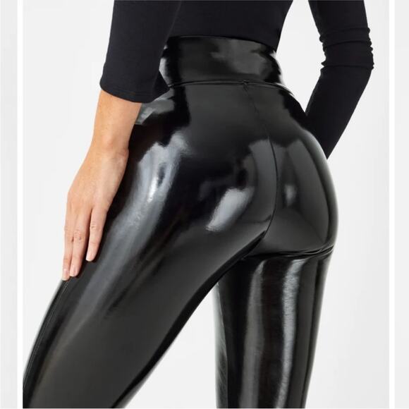 NEW Spanx Faux Patent Leather Leggings in Black Size XS - Picture 5 of 12